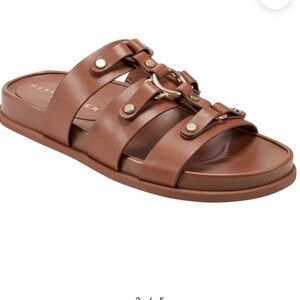 NWOB Marc Fisher Verity Tan Leather Slide Sandals Size 8